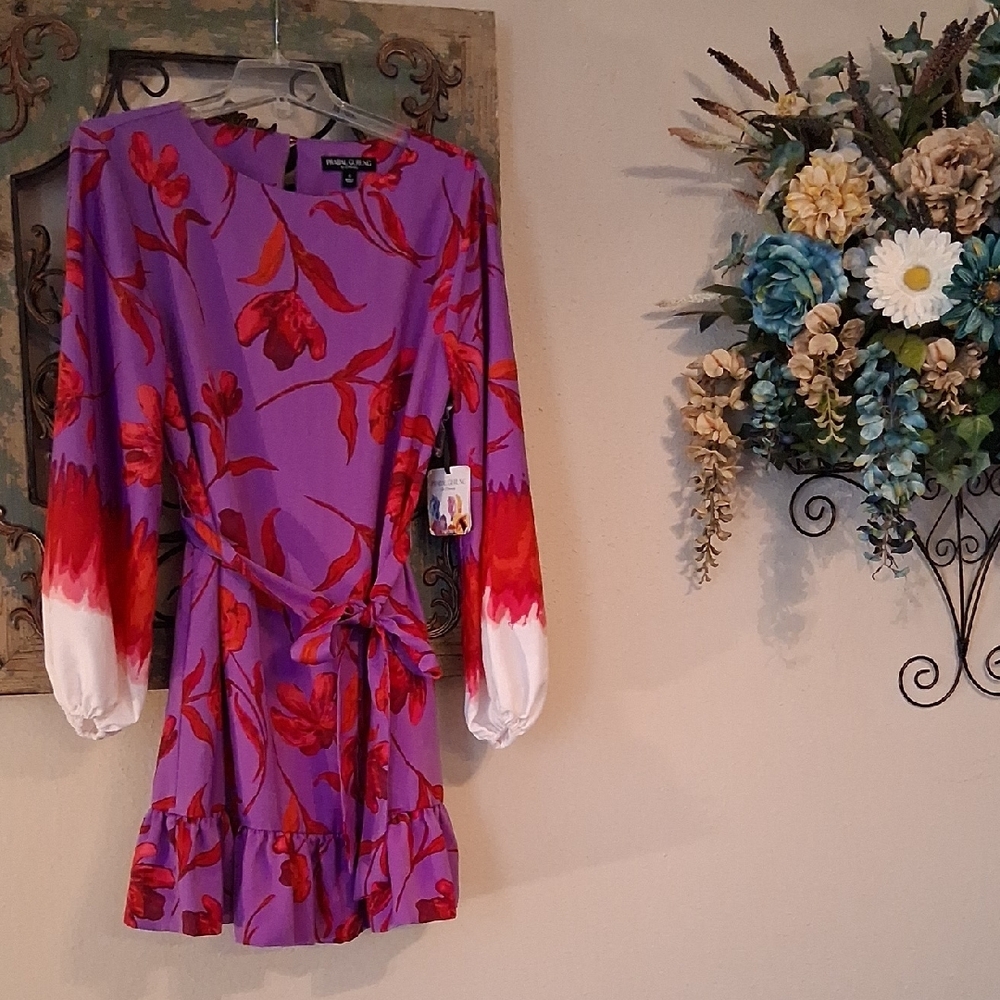 Red and Purple Floral Long Sleeve Dress. NWT Size S